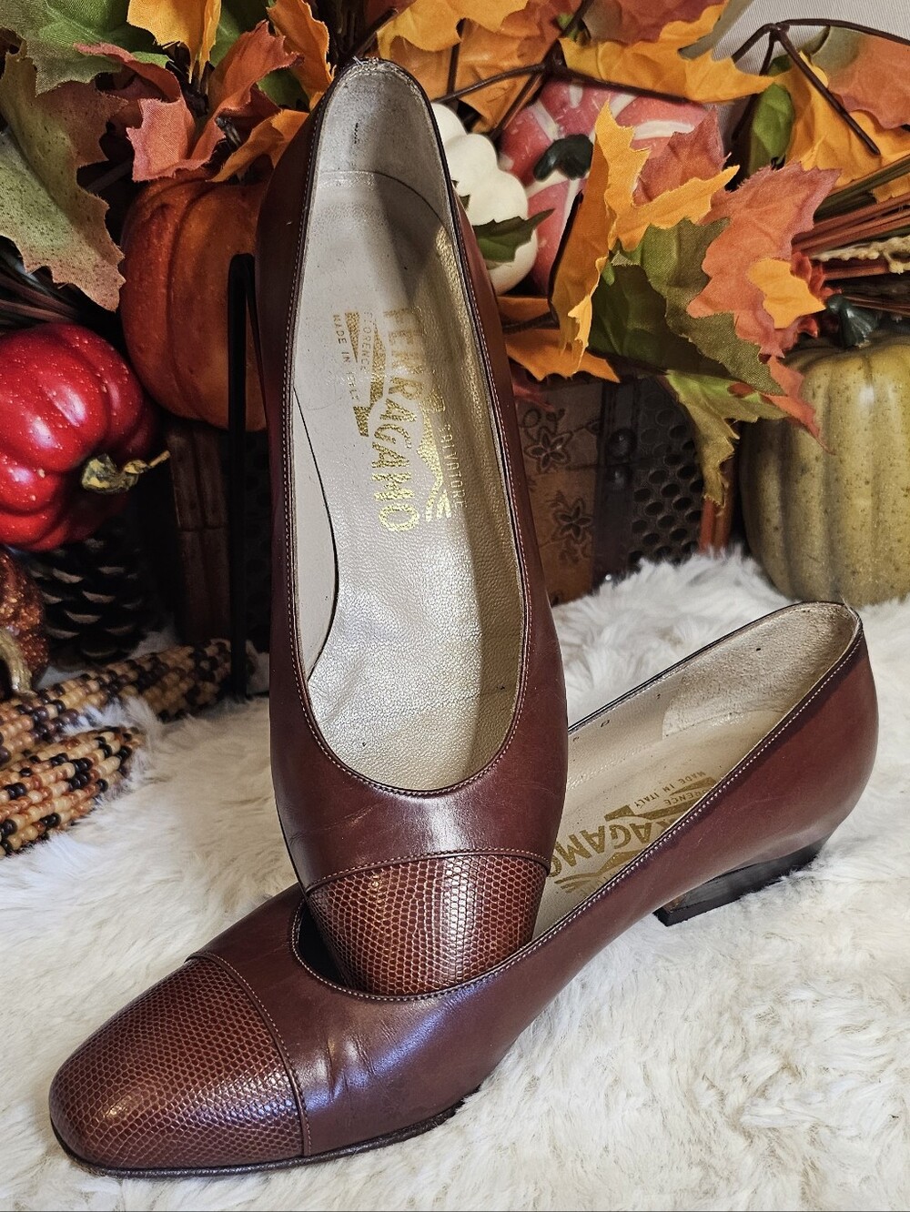 Salvatore Ferragamo Brown Leather Cap-Toe Flats